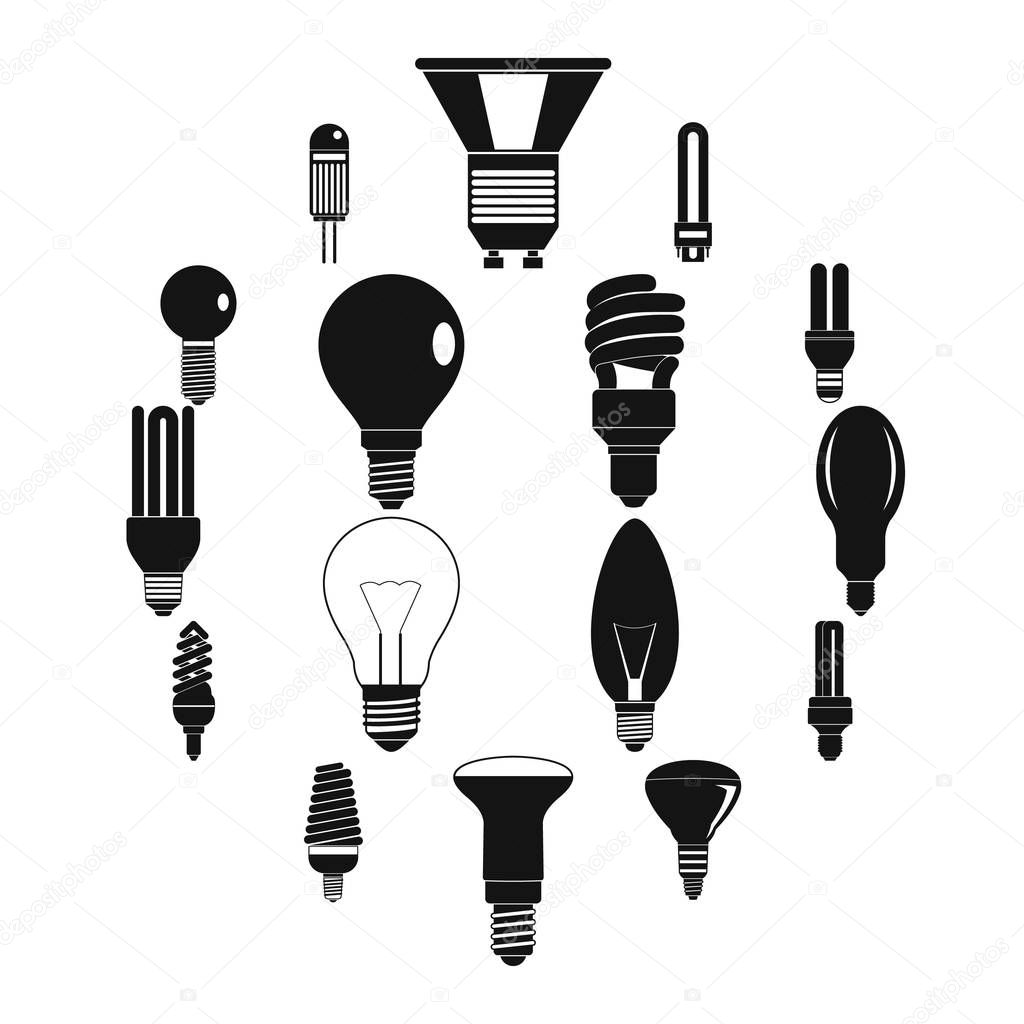 Light bulb icons set, simple style