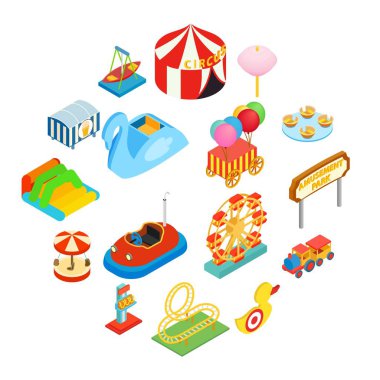 Amusement park isometric 3d icons clipart