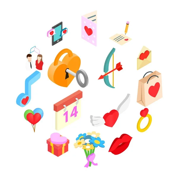 Valentines isométriques 3d icônes ensemble — Image vectorielle