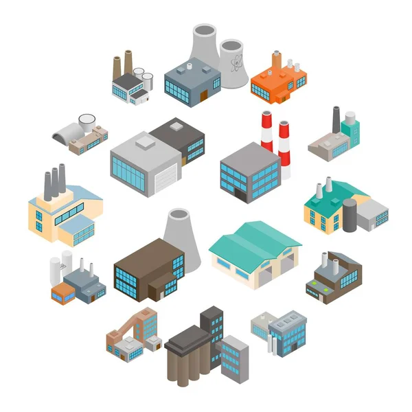 Industrial building factory icons — Stock Vector