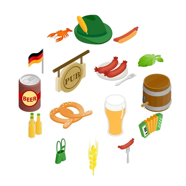 Oktoberfest fiesta íconos isométricos 3d — Vector de stock