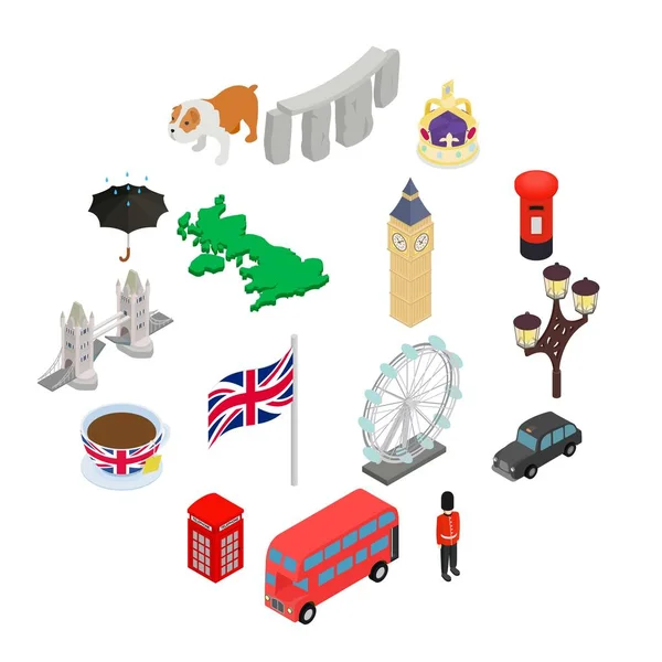 Conjunto de iconos de Inglaterra, estilo isométrico 3d — Archivo Imágenes Vectoriales