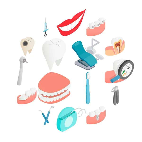 Dental set icons, isometric 3d style — Stock Vector