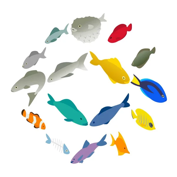 Ensemble d'icônes de poisson, style 3d isométrique — Image vectorielle