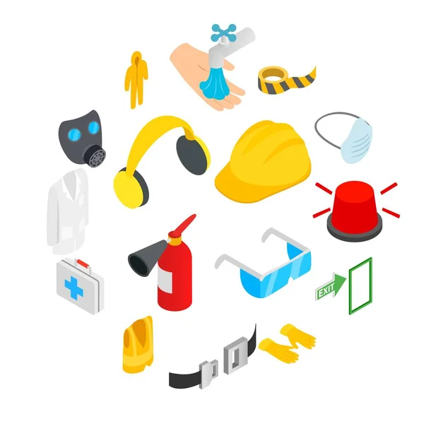 Safety icons set, isometric 3d style — Stock Vector