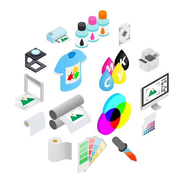 Printing icons set, isometric 3d style — Stock Vector