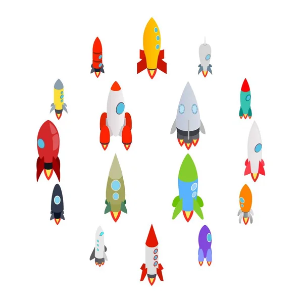 Iconos de cohete establecidos en el estilo isométrico 3d — Archivo Imágenes Vectoriales