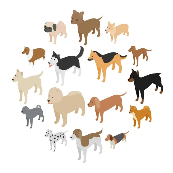 Hond iconen set, isometrische 3D-stijl — Stockvector