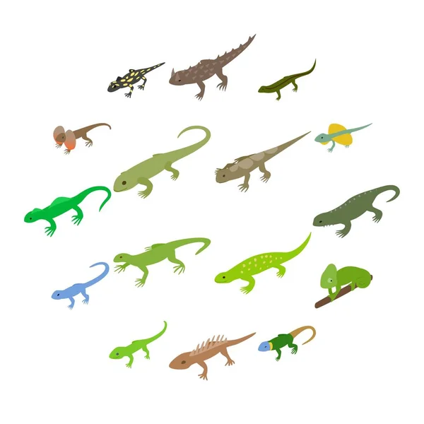 Conjunto de ícones de lagarto, estilo 3D isométrico —  Vetores de Stock