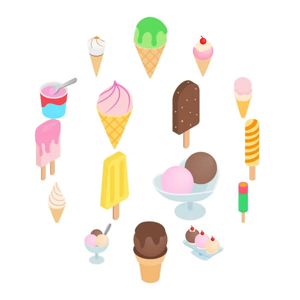 Ice cream ikonok beállítása, izometrikus 3D-s stílus — Stock Vector