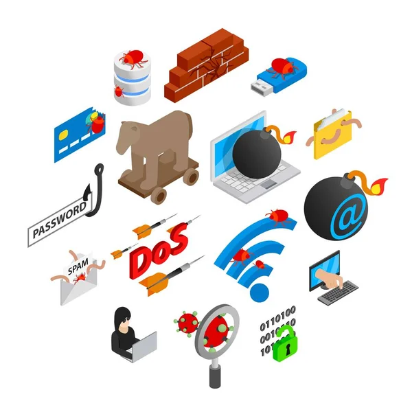 Hacking icons set, isometric 3d style — Stock Vector