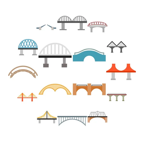 Conjunto de iconos de puente, estilo plano — Vector de stock