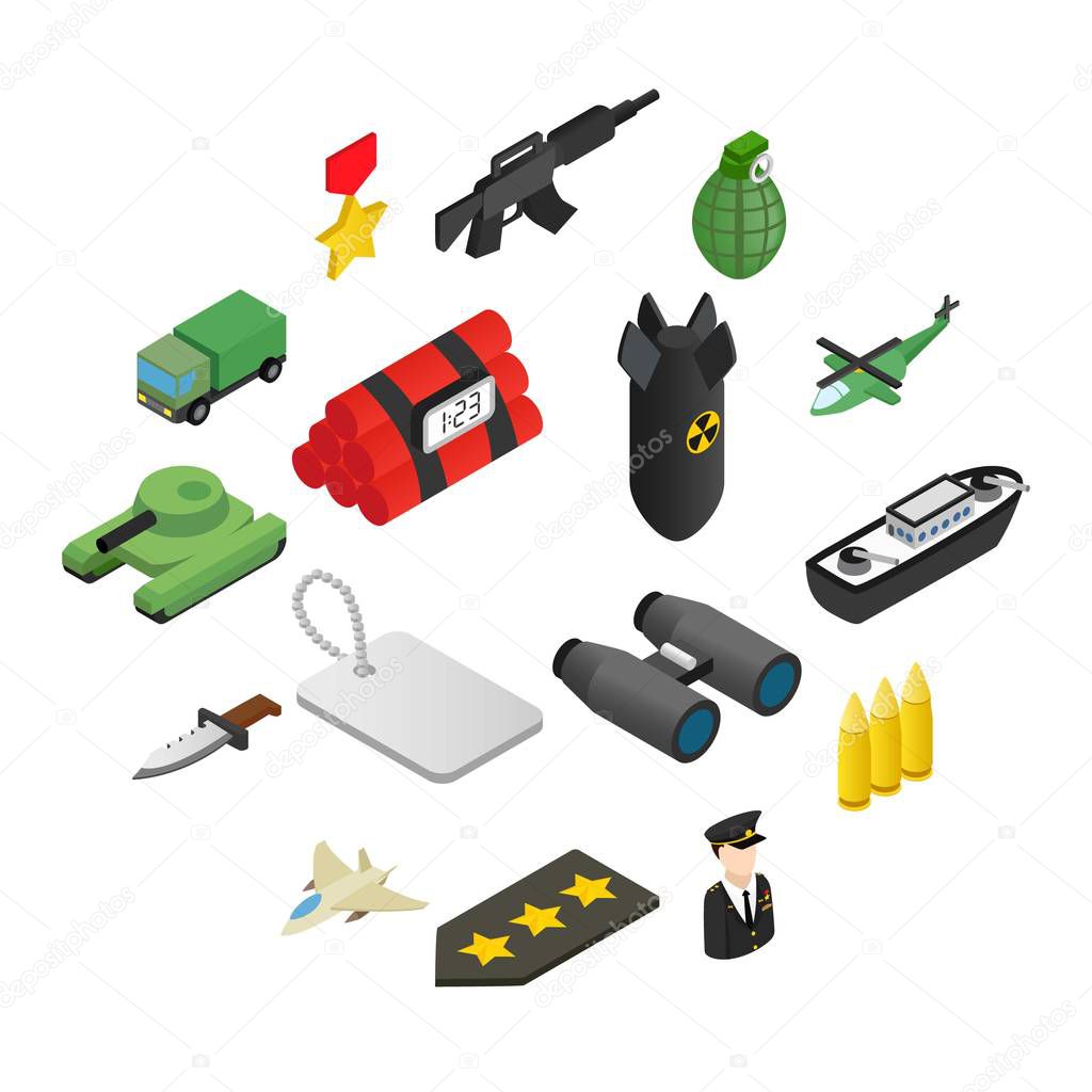 Weapon isometric 3d icons set 