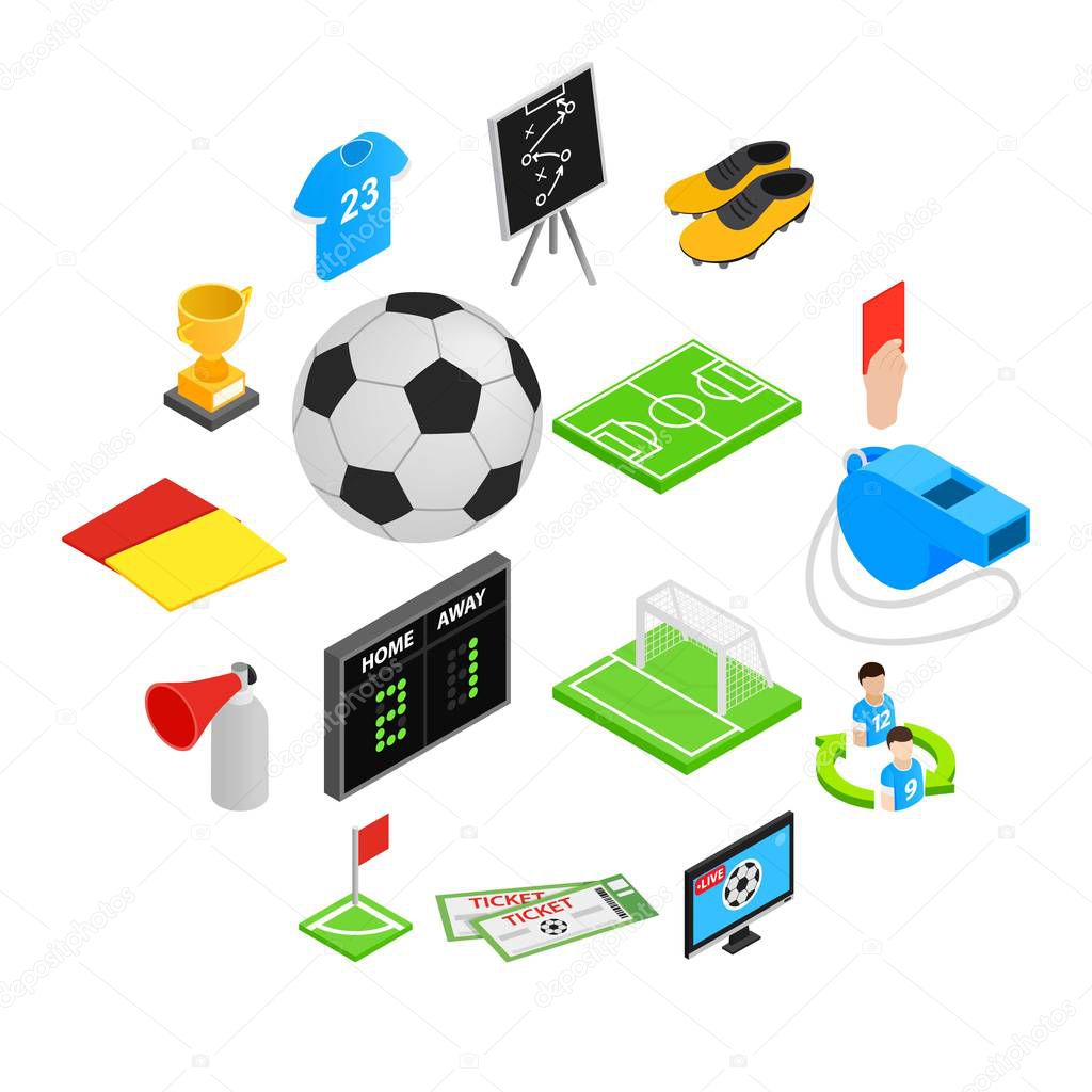 Soccer isometric 3d icons set