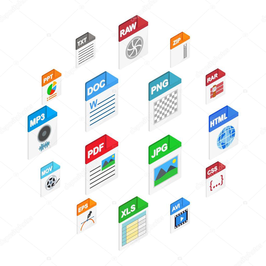 File Types icons, isometric 3d style