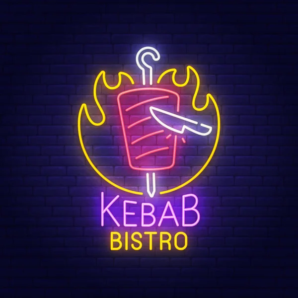 Kebab Bistro lichtreclame, heldere uithangbord, licht banner. Shoarma café logo en embleem. Vectorillustratie — Stockvector