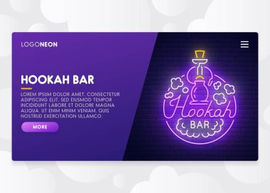 Renkli açılış sayfası. Web sitesi kurmak alay. Ana sayfa. Web banner şablon. Sosyal medya, iş uygulaması, seo ve pazarlama. Tema nargile bar. Lounge nargile. Neon işareti stili. Vektör çizim