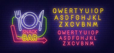 Snack bar neon tabela, parlak tabela, afiş ışık. Cafe ve restaurant logo. Neon işareti yaratıcısı. Neon metin Düzenle