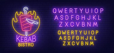 Kebap Bistro neon tabela, parlak tabela, afiş ışık. Cafe ve restaurant logo. Neon işareti yaratıcısı. Neon metin Düzenle