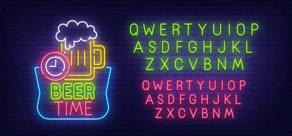 Oktoberfest-Leuchtreklame, helles Schild, Lichtbanner. Bier-Party-Logo. Leuchtreklame-Schöpfer. Neon Text bearbeiten — Stockvektor