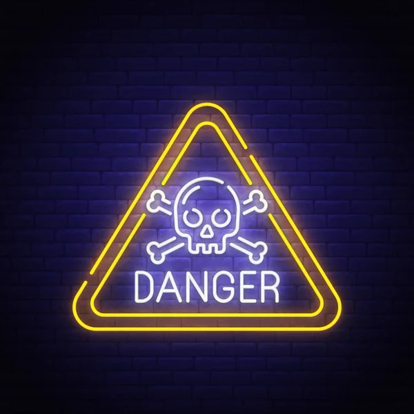 Danger chanter enseigne au néon, enseigne lumineuse, bannière lumineuse. Logo du danger, emblème. Illustration vectorielle — Image vectorielle