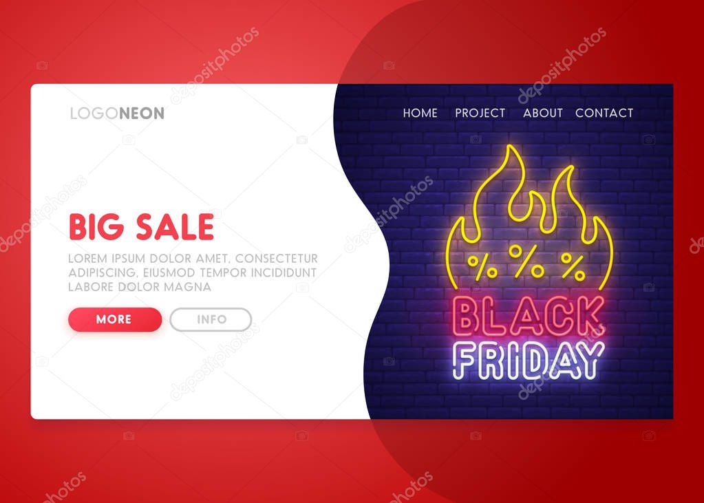 Black Friday neon sign, bright signboard, light banner. Hot sale logo, emblem. Vector illustration