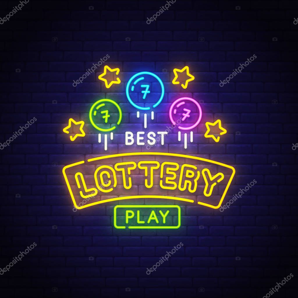 Lottery neon sign, bright signboard, light banner. Big win logo, emblem. Fortune label. Vector illustration.