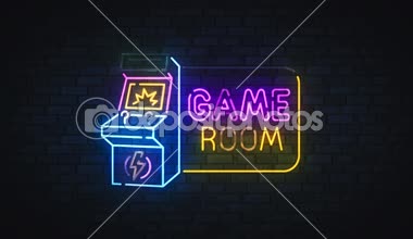 Retro oyun neon tabela, Oyun oda parlak tabela, ışık