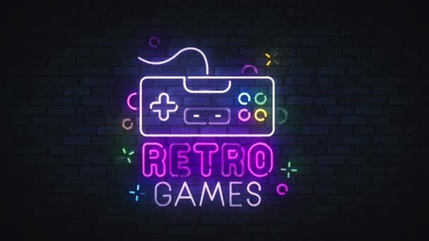 Retro Game Neon Segno Console Gioco Cartello Luminoso Film Leggero — Video Stock
