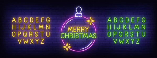 Merry Christmas neon znak, jasne szyld, światło transparent. Logo świąt Bożego Narodzenia i szczęśliwego nowego roku. Neon znak Stwórcy. Edytuj tekst Neon. Ilustracja wektorowa — Wektor stockowy