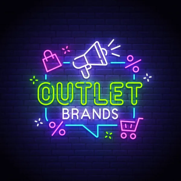 Leuchtreklame, Leuchtreklame, Lichtbanner. Outlet-Logo neon, Emblem. Vektorillustration — Stockvektor