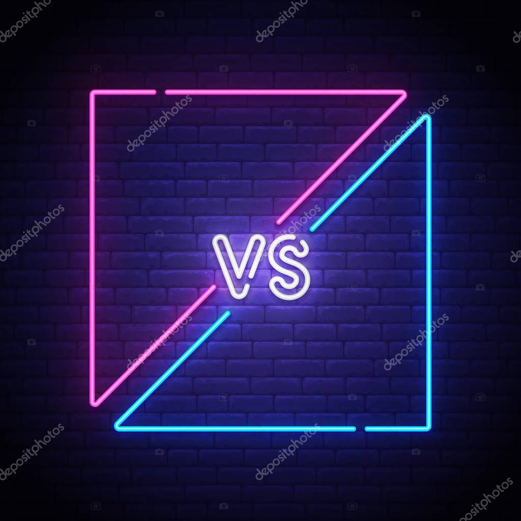 Isolated neon sign. Versus screen. Bright signboard, light banner. Vector illustration