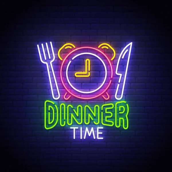 Diner tijd Neon Sign, Bright bord, lichte banner. Diner logo neon, embleem. Vector illustratie — Stockvector