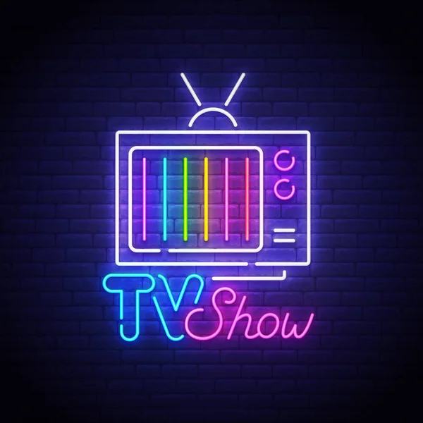 TV Show neon sign, bright signboard, light banner. Retro TV neon, emblem. Vector illustration