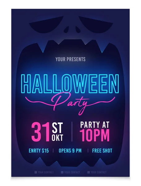 Halloween party poster. Neon sign. Template invitations or greeting cards theme Halloween. Flyers for a night party in the style of Halloween — Stock Vector