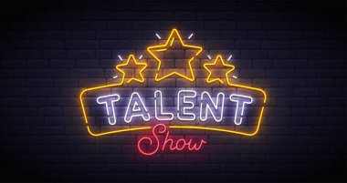 Talent Show neon işareti, parlak tabela, ışık afiş. Talent Show logosu neon, amblem. Vektör çizimi