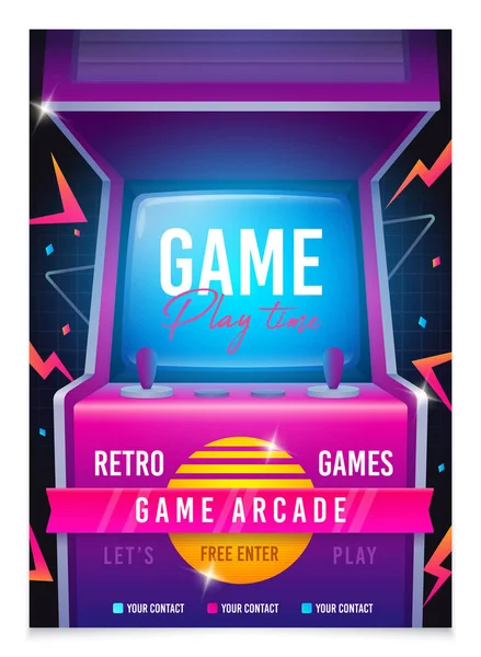Retro hraní, hra 80-90s. Stroj na Arcade. Herní zařízení pro retro Arcade. Šablona pro čas přehrání, leták. Vektorová ilustrace — Stockový vektor