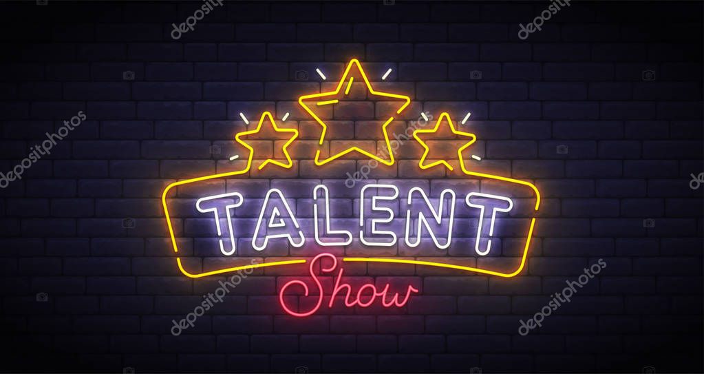 Talent Show neon sign, bright signboard, light banner. Talent Show logo neon, emblem. Vector illustration.