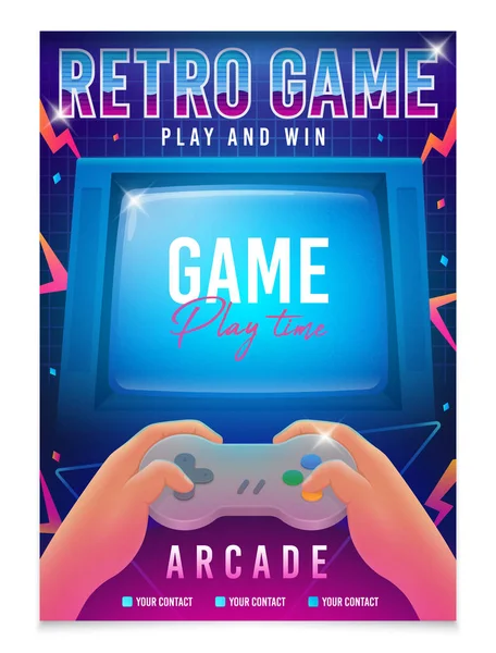 Retro játék, játék a 80-as években-90s. Retro arcade játék. Játékidő poszter, szórólap sablon. Vektoros illusztráció — Stock Vector