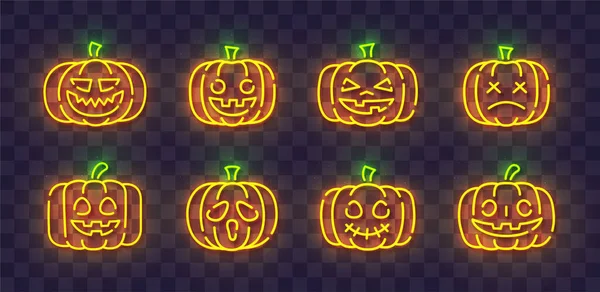 Panneau au néon citrouille, panneau lumineux, bannière lumineuse. Logo d'Halloween néon, emblème. Illustration vectorielle — Image vectorielle