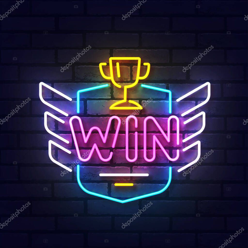 Game popup. Level up neon sign, bright signboard, light banner. Game logo neon, emblem. Vector illustration