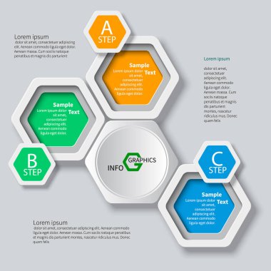 vektör soyut 3d kağıt bilgi elemanları. Hexagon bilgi grafikleri. Bal peteği tasarımı