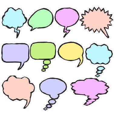 Farklı kümesi bulut on renkli nesneler infographics için beyaz bir arka plan üzerinde düşündüm.