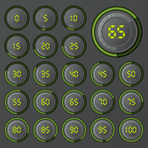 Pie charts for infographics.Set of circle percentage diagrams for web design, 0 5 10 15 20 25 30 35 40 45 50 55 60 65 70 75 80 85 90 95 100 percentage .Progress bar for business infographics
