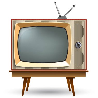 Vintage Tv stand üzerinde beyaz bir arka plan ile. Bir gri ekran ile gerçekçi Tv.Television.