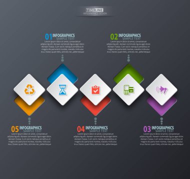 Soyut 3d vektör kağıt Infographic öğeleri. Karanlık tasarım. İş infographics