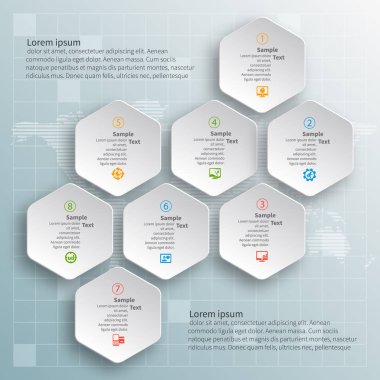 vektör soyut 3d kağıt bilgi elemanları. Hexagon bilgi grafikleri. Bal peteği tasarımı