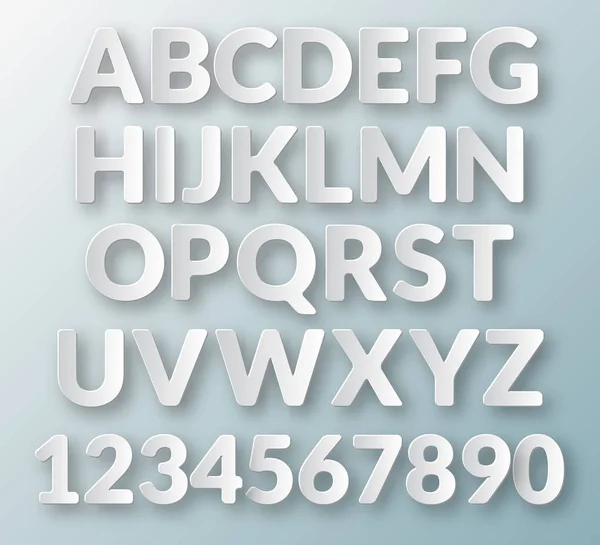浅蓝色背景下的浮动纸字母和字母数字 — 图库矢量图片
