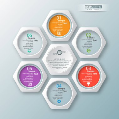 vektör soyut 3d kağıt bilgi elemanları. Hexagon bilgi grafikleri. Bal peteği tasarımı