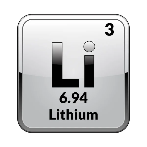 Symbol Litowy Element Chemiczny Układu Okresowego Błyszczącym Białym Tle Srebrnej — Wektor stockowy